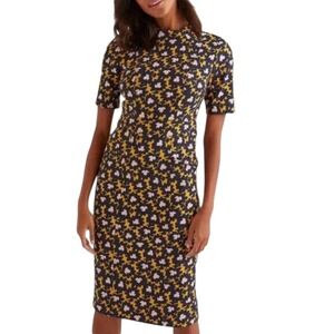 Boden‎ Women's Louise textured navy mustard pink floral dress size 10